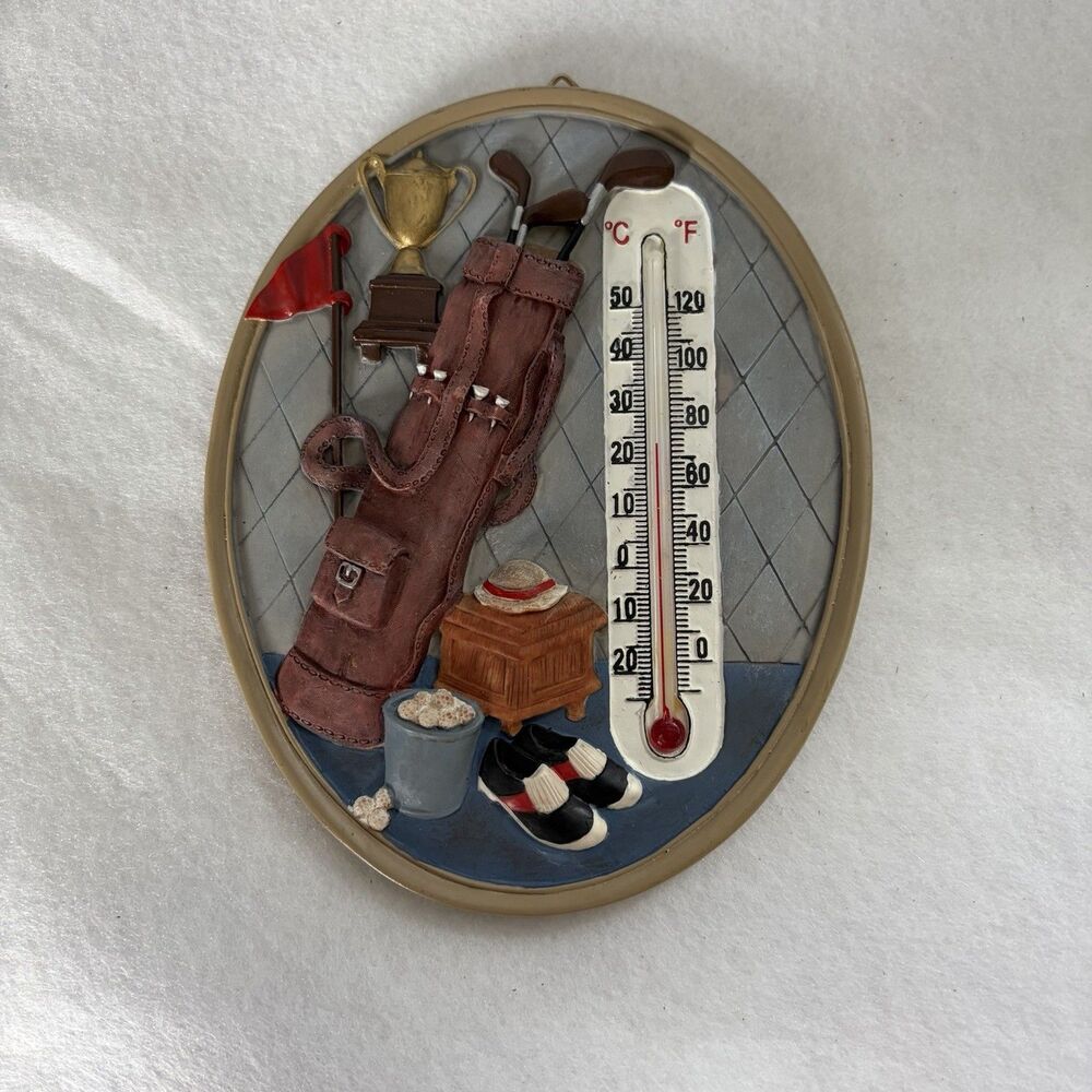 Vintage Spoontiques Golf Themed Indoor Outdoor Thermometer 6.5" x 5"     FP